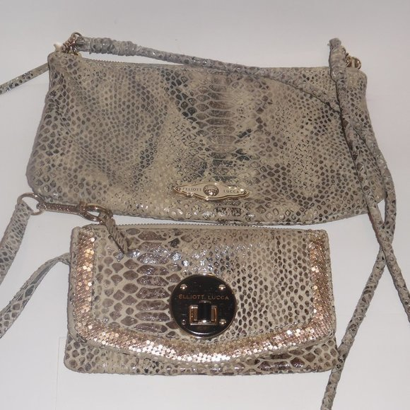 LOT 2: Elliot Lucca Rojo‎ Snakeskin Logo Crossbody Wristlet Bag Purse Wallet - Picture 1 of 10